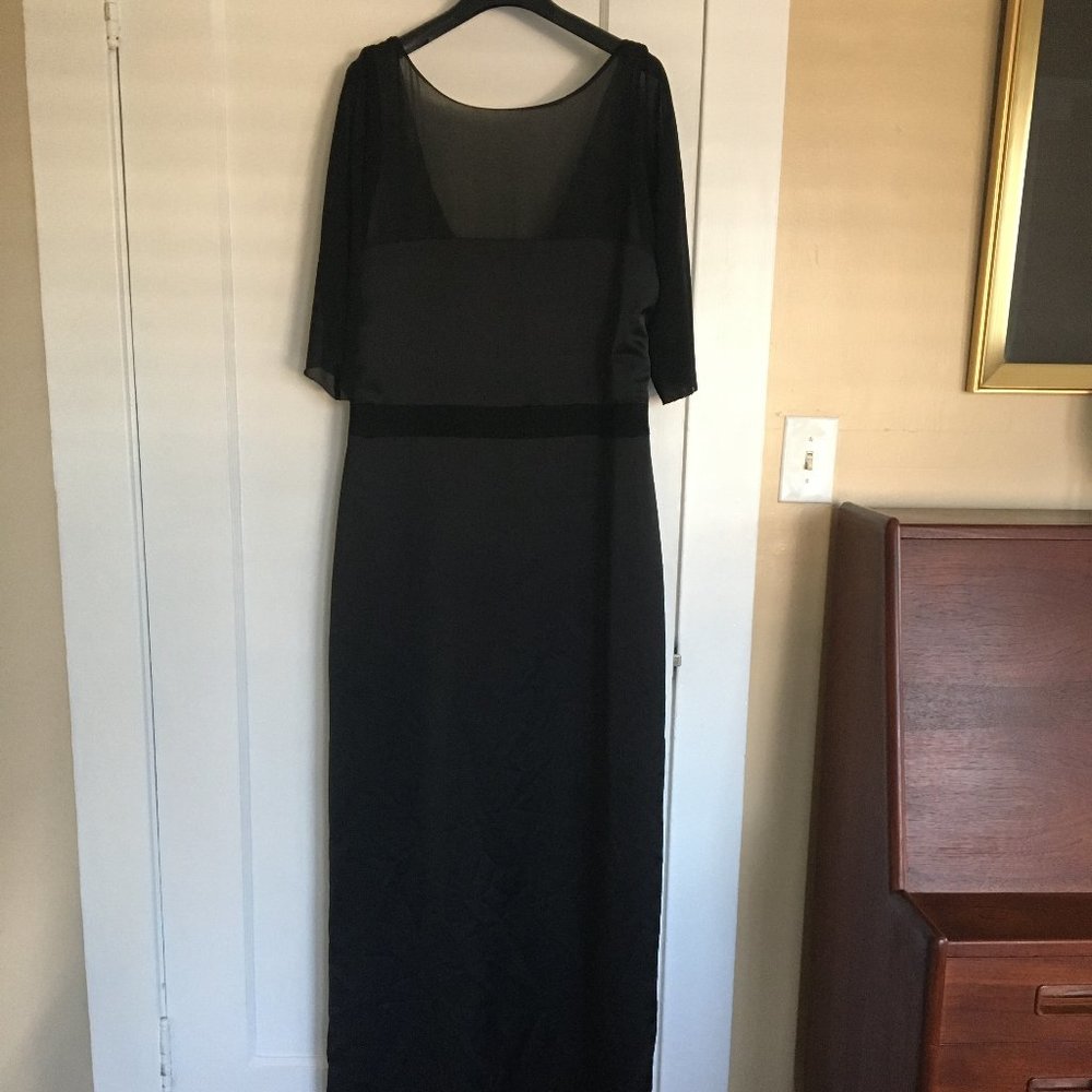 Halston Heritage Half-Sleeve Draped-Back Gown